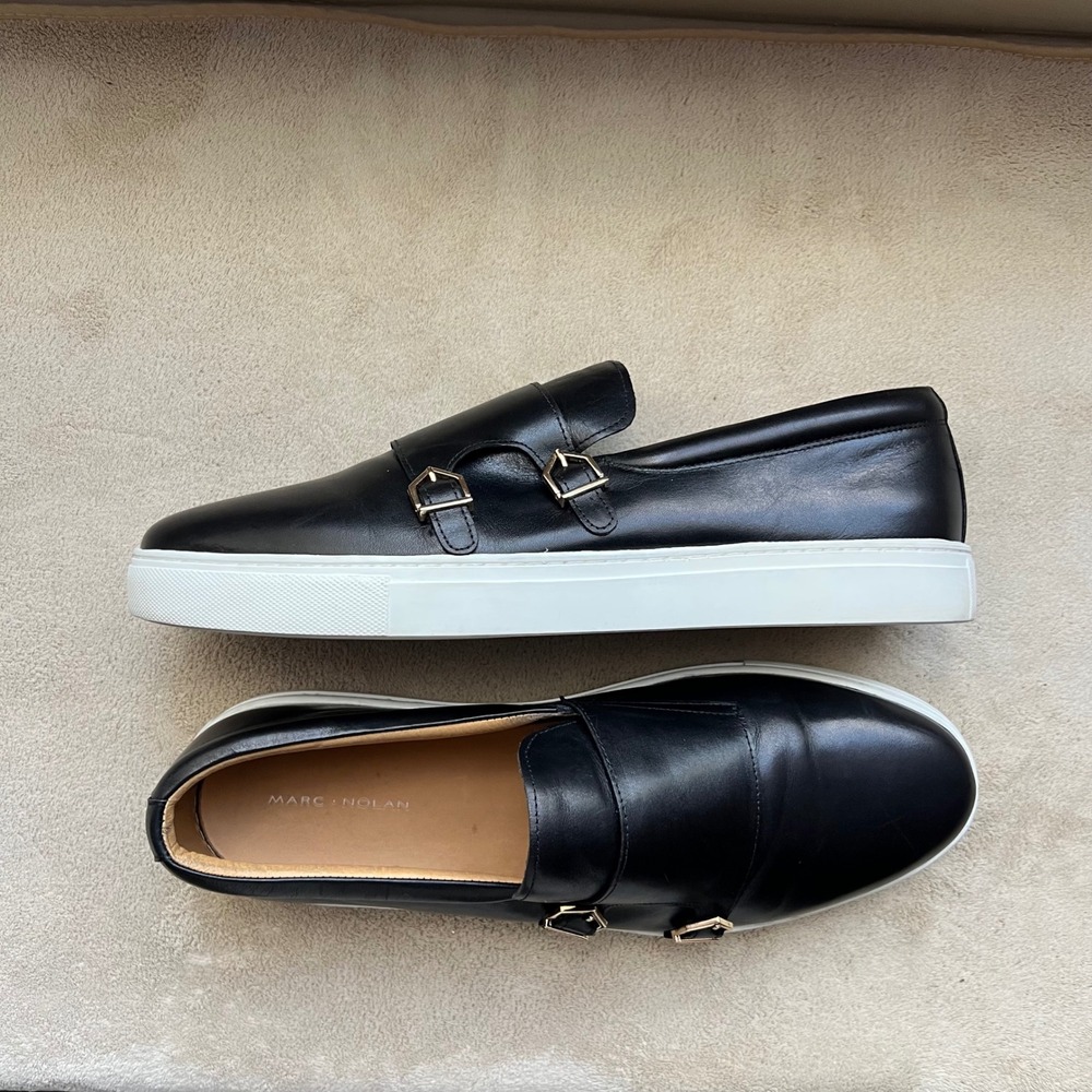 Marc Nolan Kyler Men 15 Black Leather Double Monk Buckle Strap Sneaker Loafer